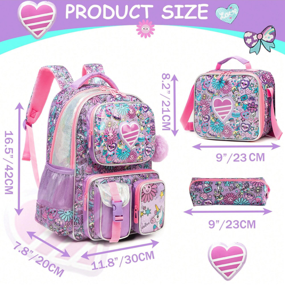 Heart School bag 3 pieces