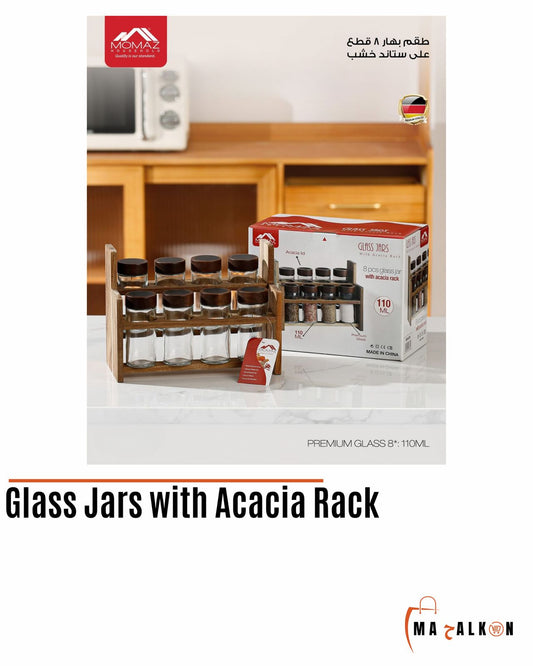 Glass jars with Acacia Rack